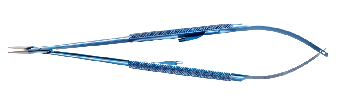 Titanium Castroviejo Micro Needle Holder, Round Handle, Jaw Surfaces Impregnated W/ Fine Tungsten Carbide Dust (Use W/ 6-0, 7-0 Suture), 6" (15.5 Cm), Curved W/ Lock